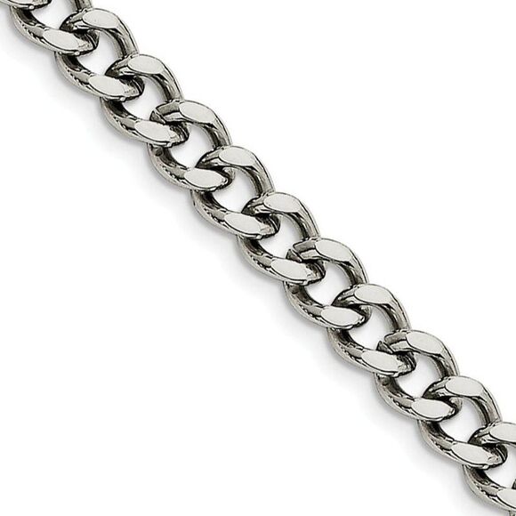 Men's 7.5mm Stainless Steel Heavy Flat Curb Chain Bracelet 8 Inch